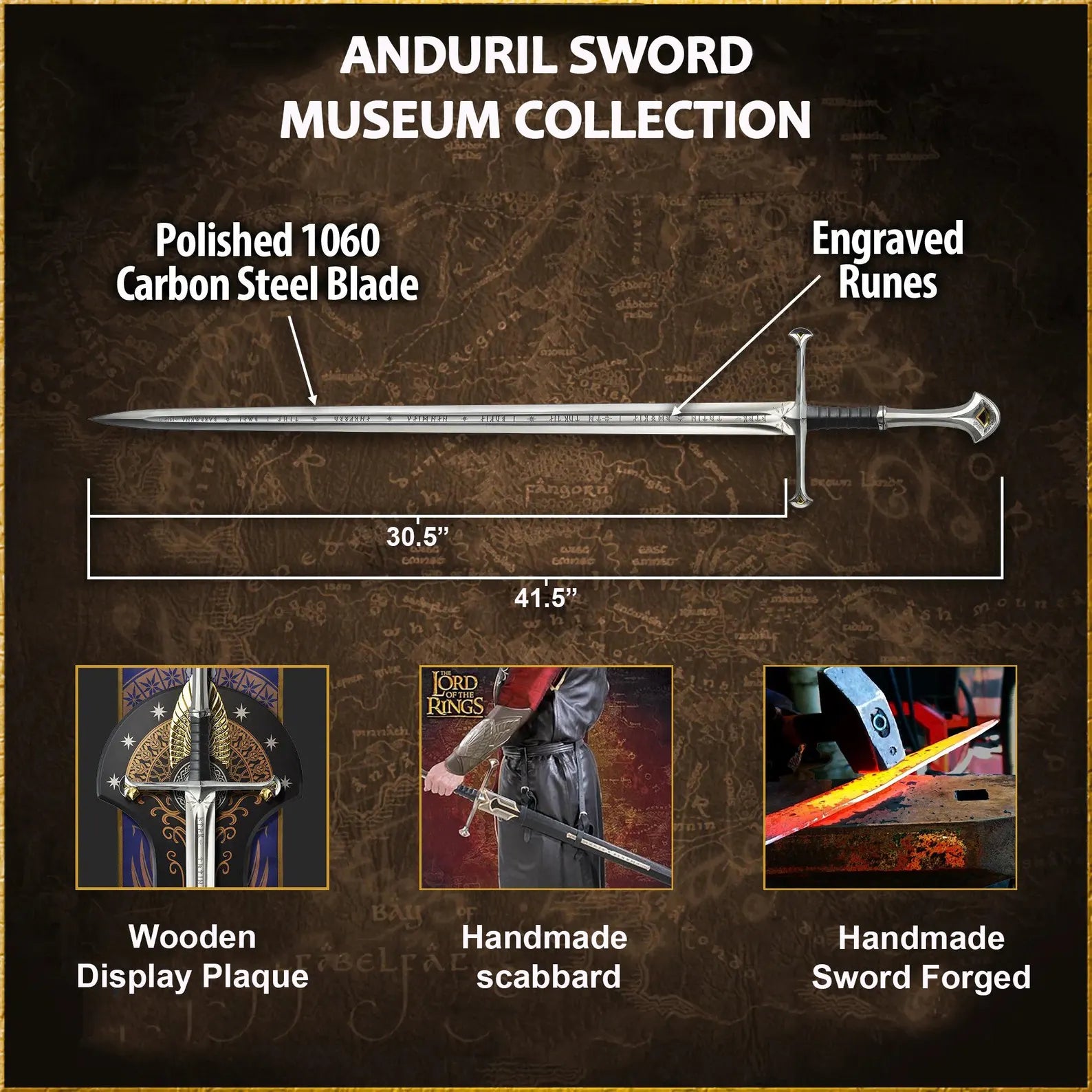 Handmade Legendary Steel Sword of King Elessar's Viking Sword Ring of Power Master Sword